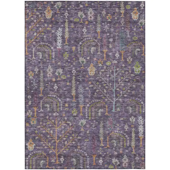 Eggplant Terra Cotta And Green Floral Washable Indoor Outdoor Area Rug Photo 2