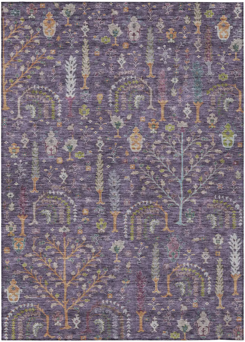 Eggplant Terra Cotta And Green Floral Washable Indoor Outdoor Area Rug Photo 2