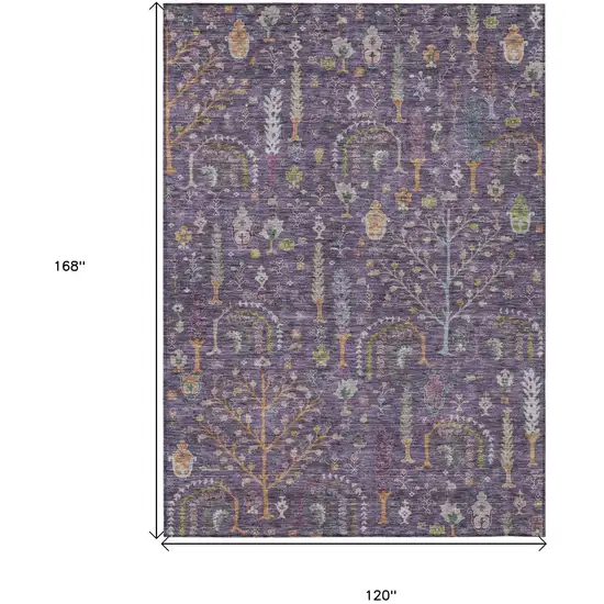 Eggplant Terra Cotta And Green Floral Washable Indoor Outdoor Area Rug Photo 8