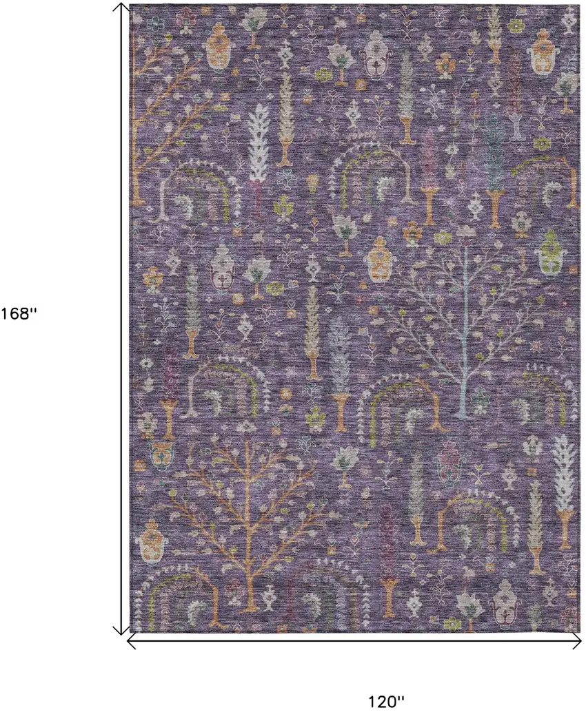 Eggplant Terra Cotta And Green Floral Washable Indoor Outdoor Area Rug Photo 8
