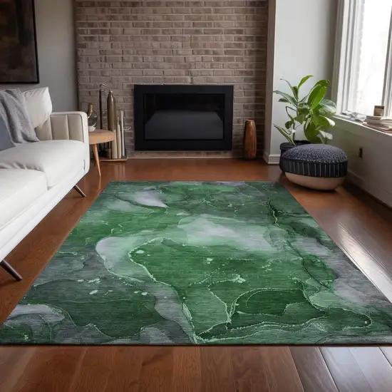 Emerald Abstract Washable Non Skid Indoor Outdoor Area Rug Photo 9