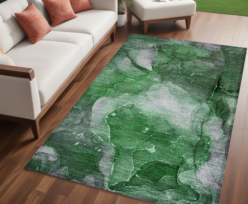 Emerald Abstract Washable Non Skid Indoor Outdoor Area Rug Photo 1