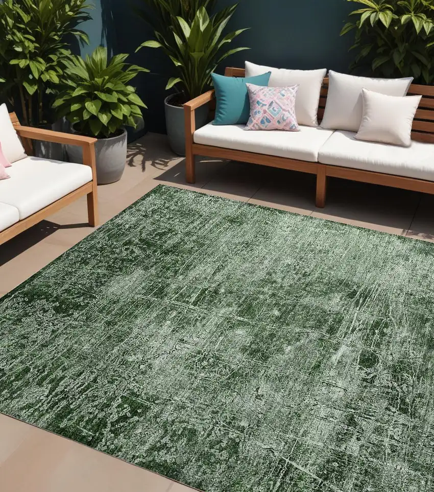 Emerald Abstract Washable Non Skid Indoor Outdoor Area Rug Photo 1