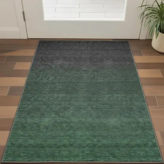 Emerald And Charcoal Ombre Washable Area Rug With UV Protection Photo 2