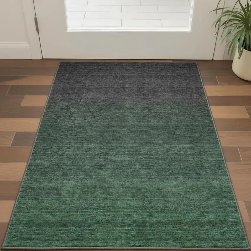 Emerald And Charcoal Ombre Washable Area Rug With UV Protection Photo 2