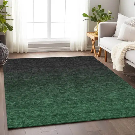 Emerald And Charcoal Ombre Washable Area Rug With UV Protection Photo 6