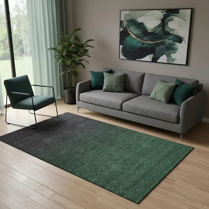 Emerald And Charcoal Ombre Washable Area Rug With UV Protection Photo 1