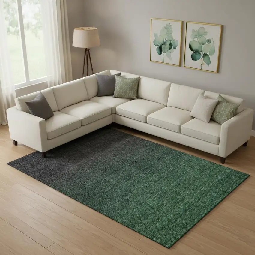 Emerald And Charcoal Ombre Washable Area Rug With UV Protection Photo 1