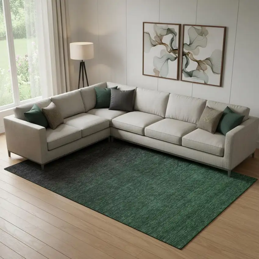 Emerald And Charcoal Ombre Washable Area Rug With UV Protection Photo 1