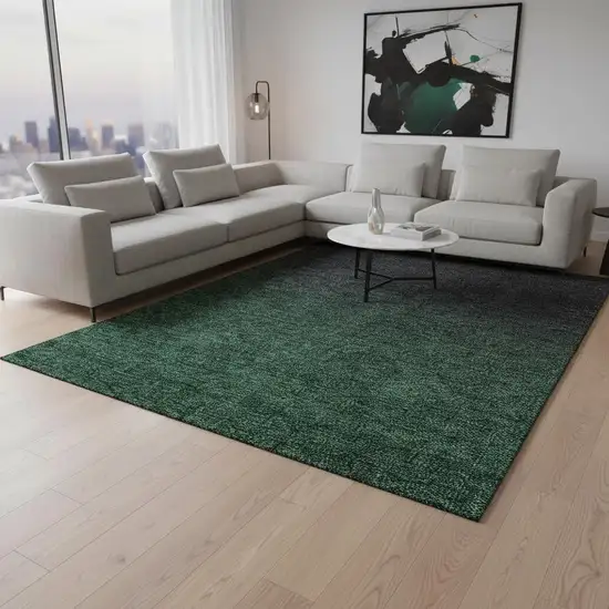 Emerald And Charcoal Ombre Washable Area Rug With UV Protection Photo 2