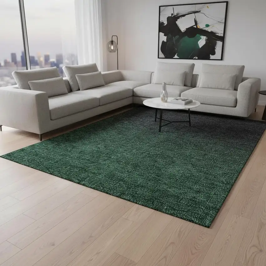 Emerald And Charcoal Ombre Washable Area Rug With UV Protection Photo 2