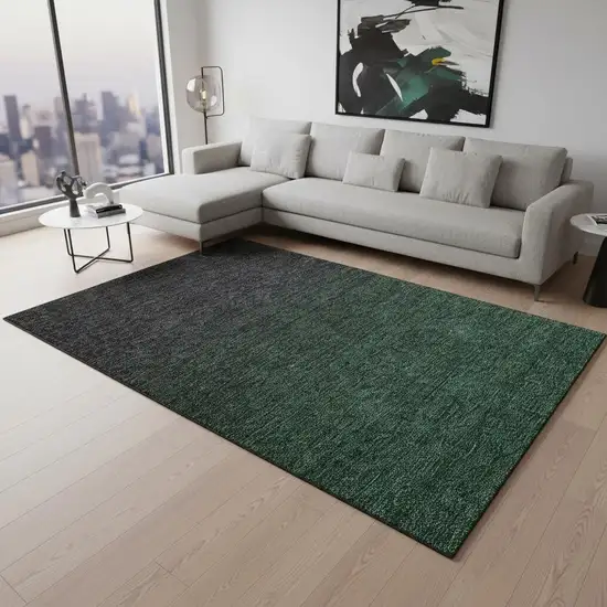 Emerald And Charcoal Ombre Washable Area Rug With UV Protection Photo 2
