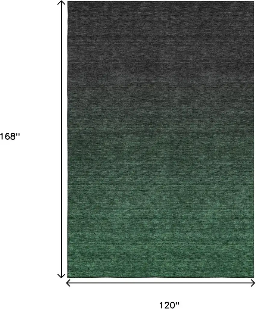 Emerald And Charcoal Ombre Washable Area Rug With UV Protection Photo 3