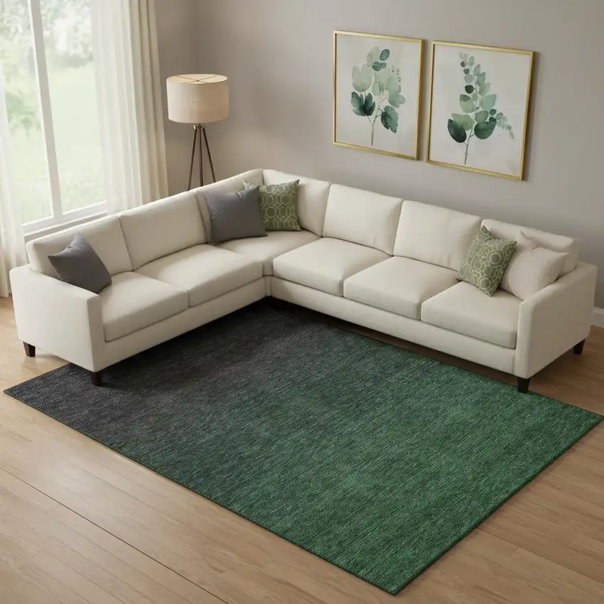 Emerald And Charcoal Ombre Washable Area Rug With UV Protection Photo 1