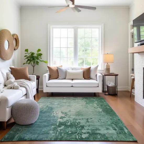 Emerald And Denim Blue Abstract Washable Area Rug With UV Protection Photo 4