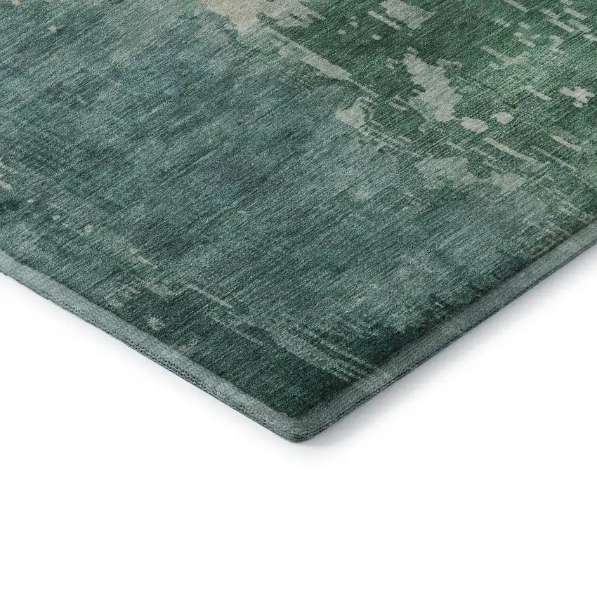 Emerald And Denim Blue Abstract Washable Area Rug With UV Protection Photo 6