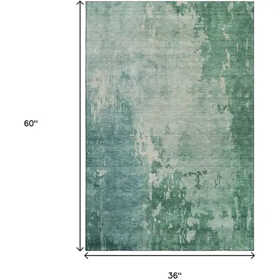 Emerald And Denim Blue Abstract Washable Area Rug With UV Protection Photo 9