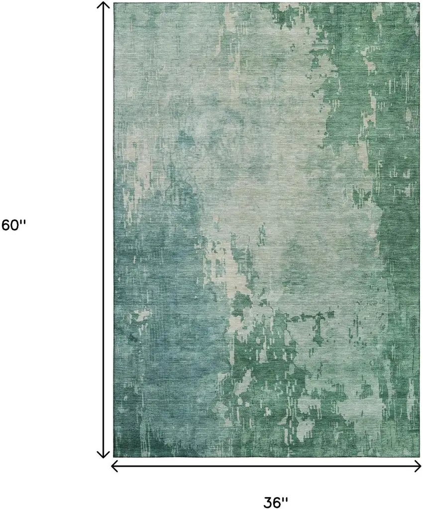 Emerald And Denim Blue Abstract Washable Area Rug With UV Protection Photo 9