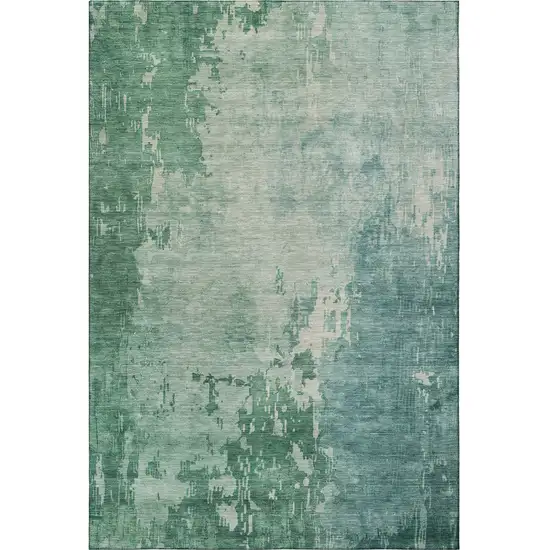 Emerald And Denim Blue Abstract Washable Area Rug With UV Protection Photo 2