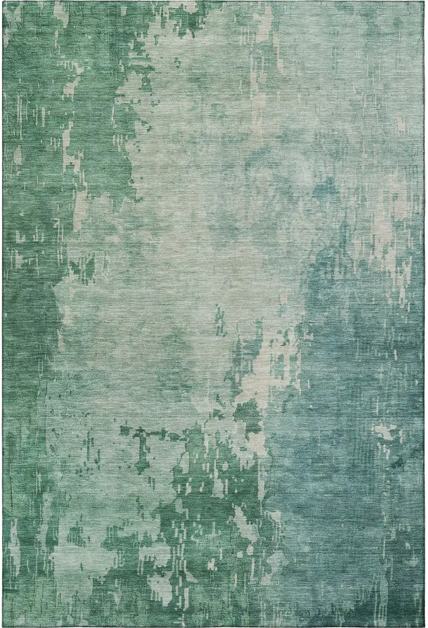 Emerald And Denim Blue Abstract Washable Area Rug With UV Protection Photo 3