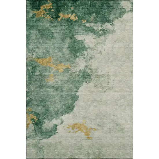 Emerald And Gold Abstract Washable Area Rug With UV Protection Photo 1