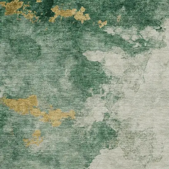 Emerald And Gold Abstract Washable Area Rug With UV Protection Photo 3