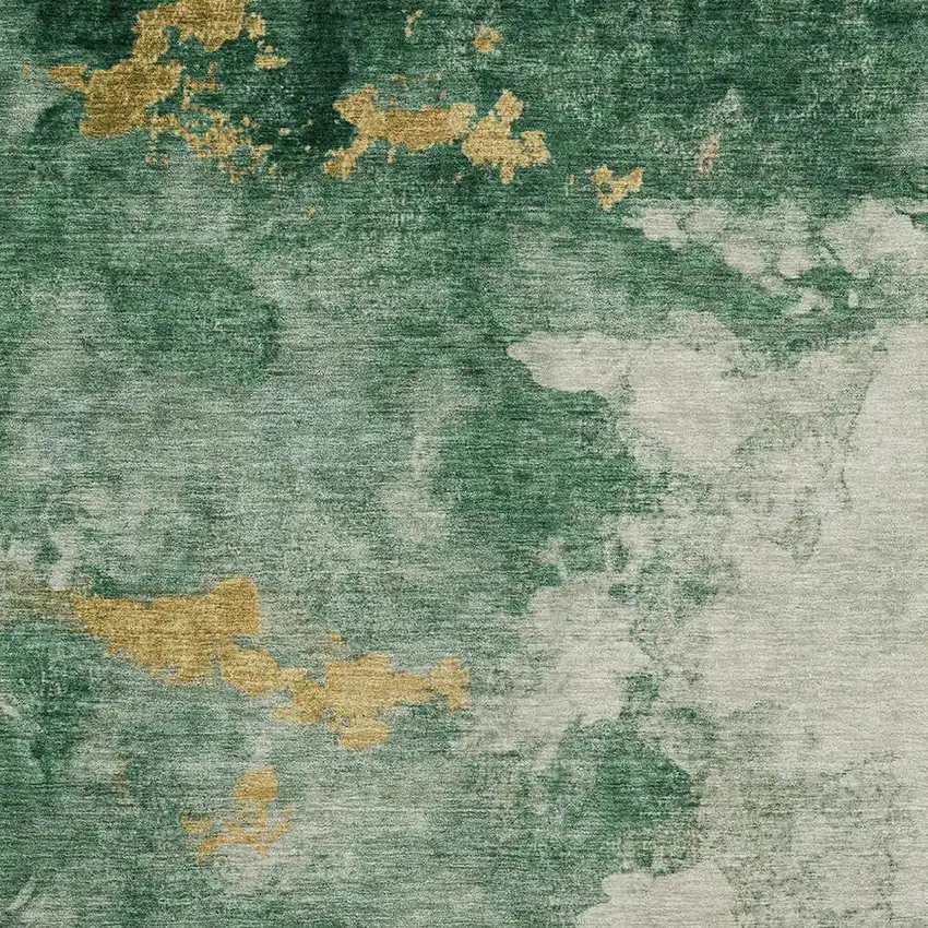 Emerald And Gold Abstract Washable Area Rug With UV Protection Photo 3