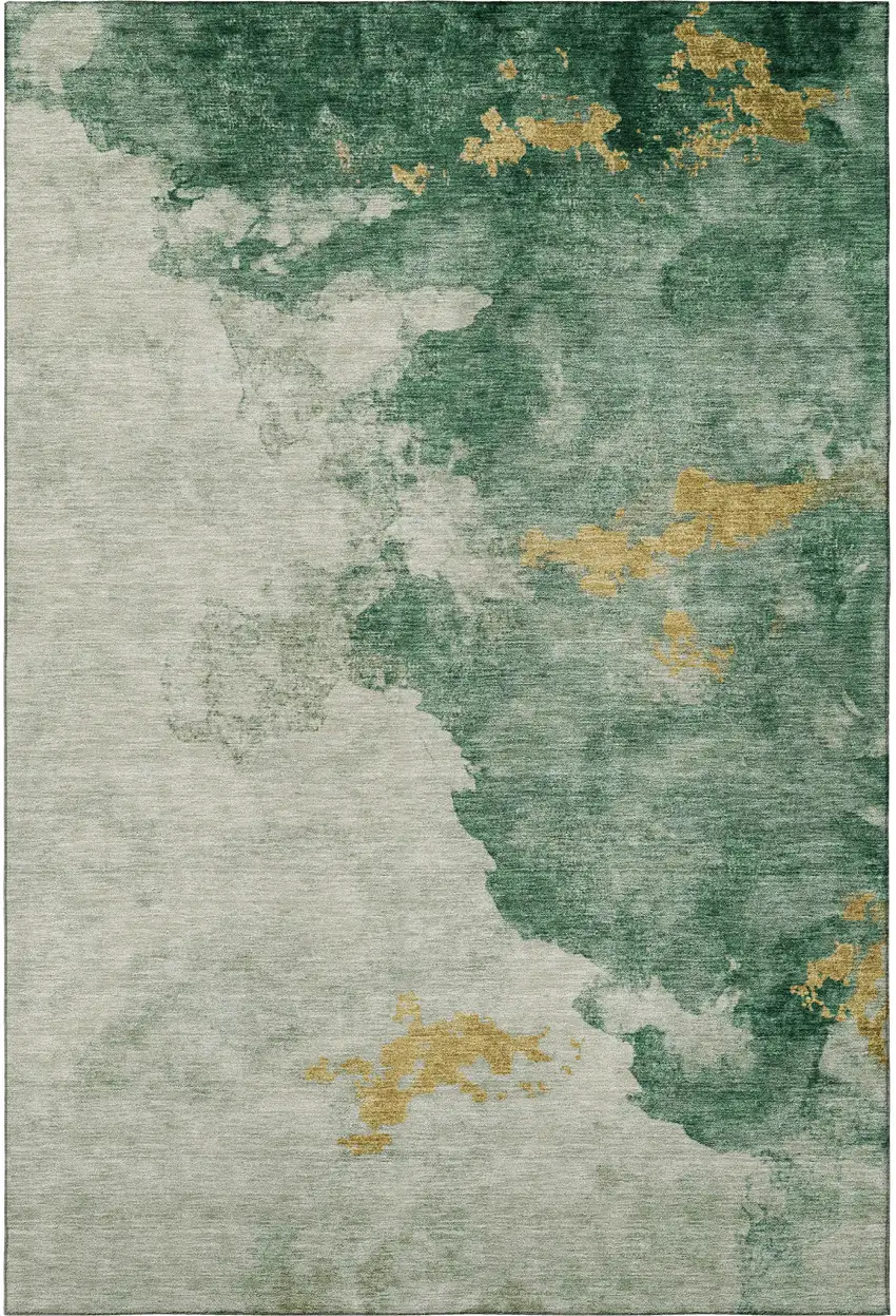 Emerald And Gold Abstract Washable Area Rug With UV Protection Photo 4