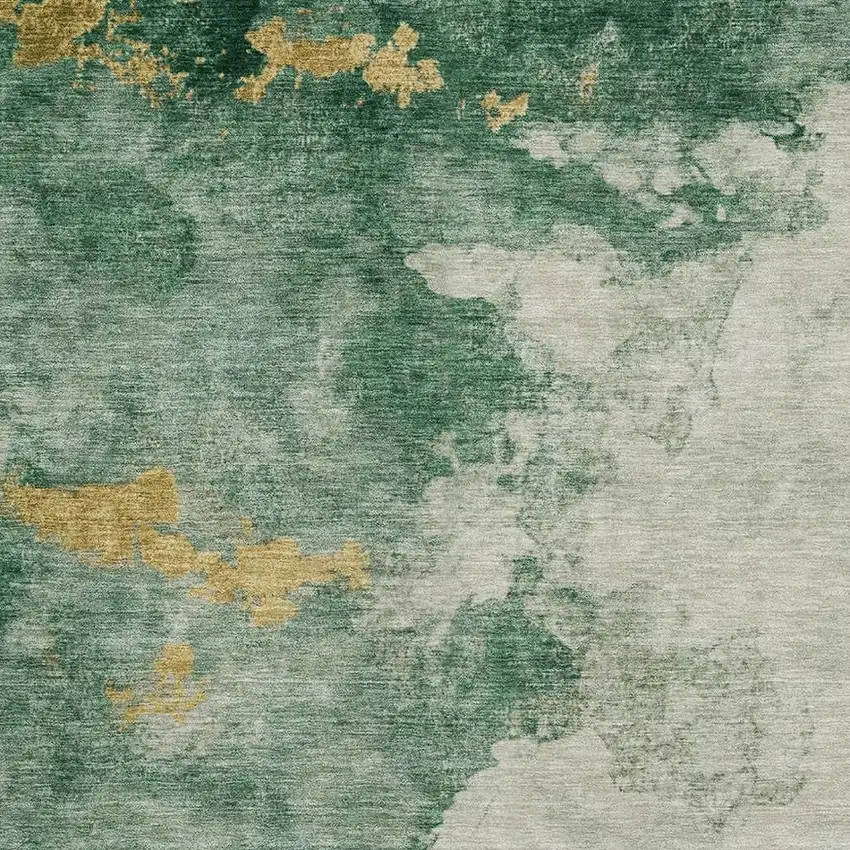 Emerald And Gold Abstract Washable Area Rug With UV Protection Photo 3
