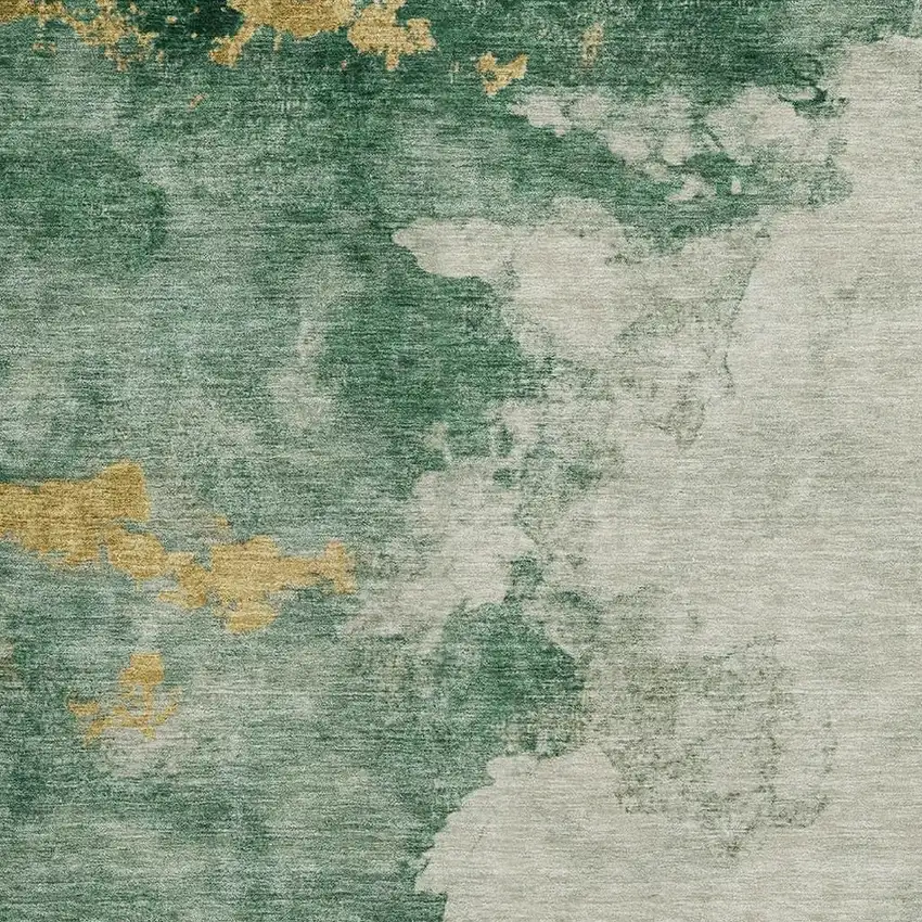 Emerald And Gold Abstract Washable Area Rug With UV Protection Photo 3