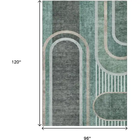 Emerald And Gray Geometric Washable Area Rug With UV Protection Photo 3