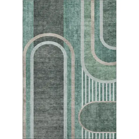 Emerald And Gray Geometric Washable Area Rug With UV Protection Photo 1