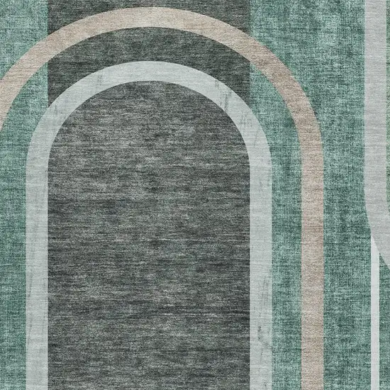 Emerald And Gray Geometric Washable Area Rug With UV Protection Photo 3