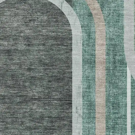 Emerald And Gray Geometric Washable Area Rug With UV Protection Photo 2