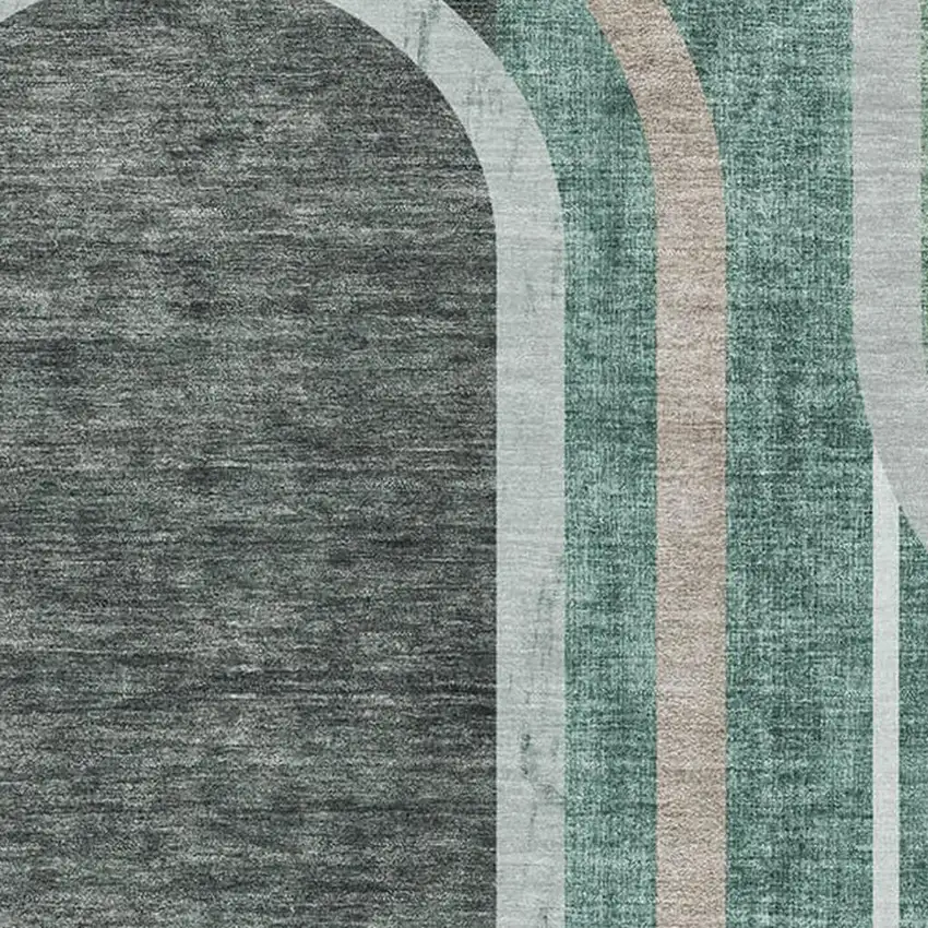Emerald And Gray Geometric Washable Area Rug With UV Protection Photo 2