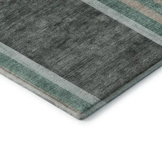 Emerald And Gray Geometric Washable Area Rug With UV Protection Photo 7