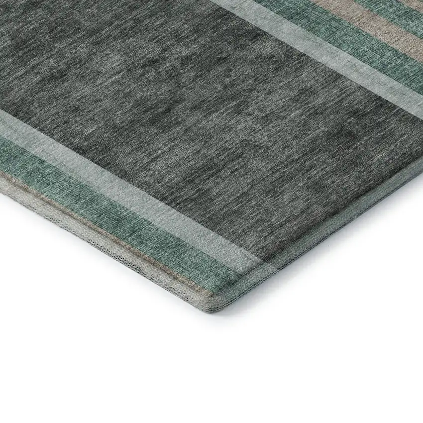 Emerald And Gray Geometric Washable Area Rug With UV Protection Photo 7