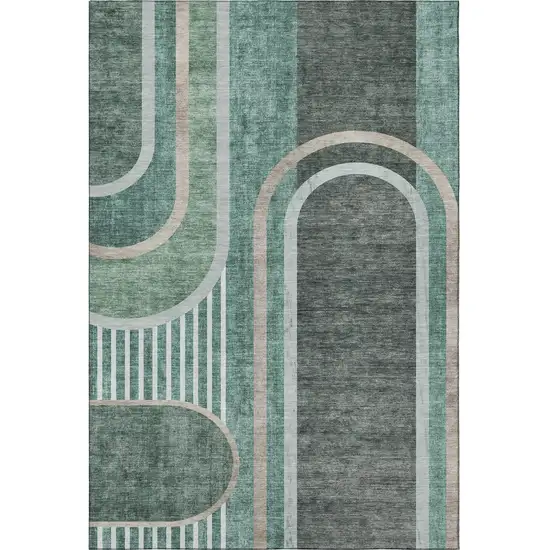 Emerald And Gray Geometric Washable Area Rug With UV Protection Photo 3