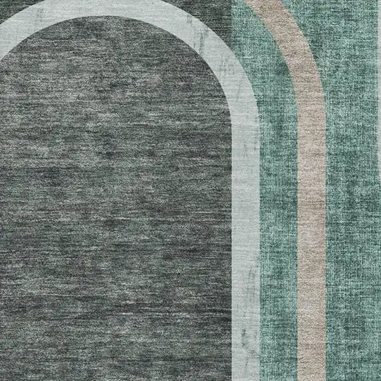 Emerald And Gray Geometric Washable Area Rug With UV Protection Photo 2