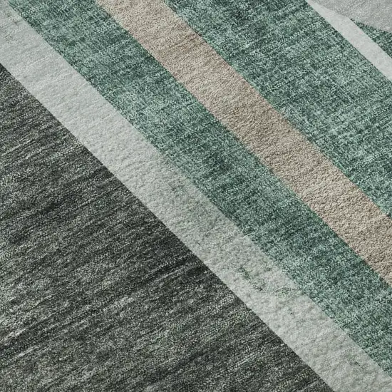 Emerald And Gray Geometric Washable Area Rug With UV Protection Photo 9