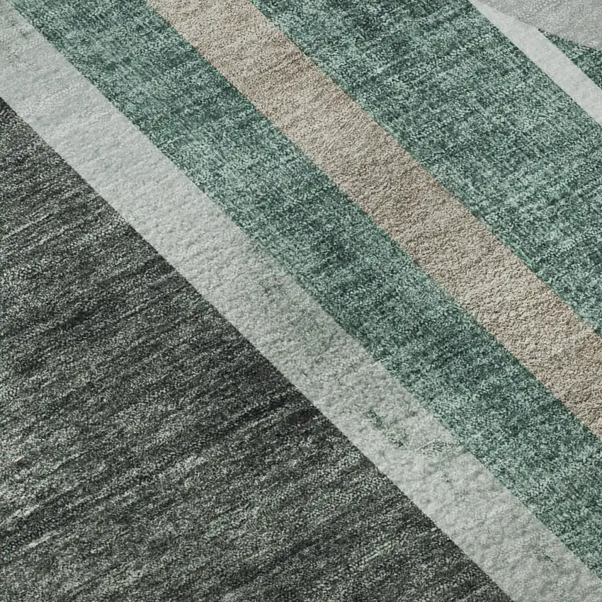 Emerald And Gray Geometric Washable Area Rug With UV Protection Photo 9