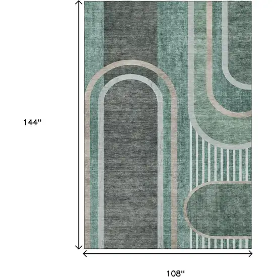Emerald And Gray Geometric Washable Area Rug With UV Protection Photo 3