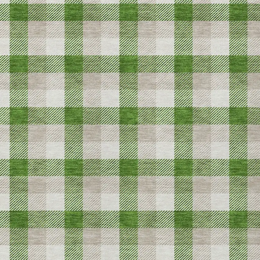 Emerald And Gray Plaid Washable Indoor Outdoor Area Rug Photo 4