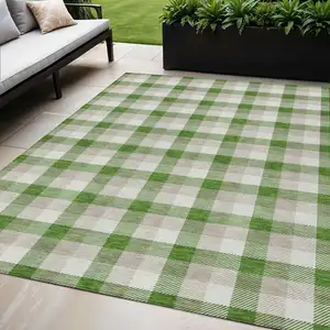 Photo of Emerald And Gray Plaid Washable Indoor Outdoor Area Rug