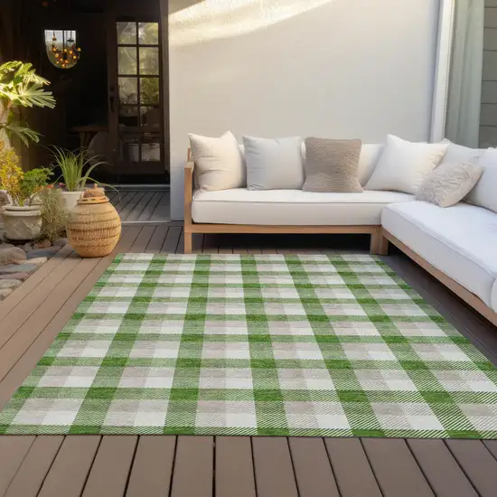 Emerald And Gray Plaid Washable Indoor Outdoor Area Rug Photo 9