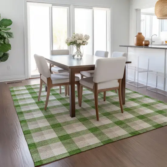 Emerald And Gray Plaid Washable Indoor Outdoor Area Rug Photo 8