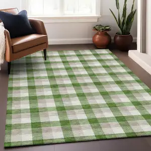 Photo of Emerald And Gray Plaid Washable Indoor Outdoor Area Rug