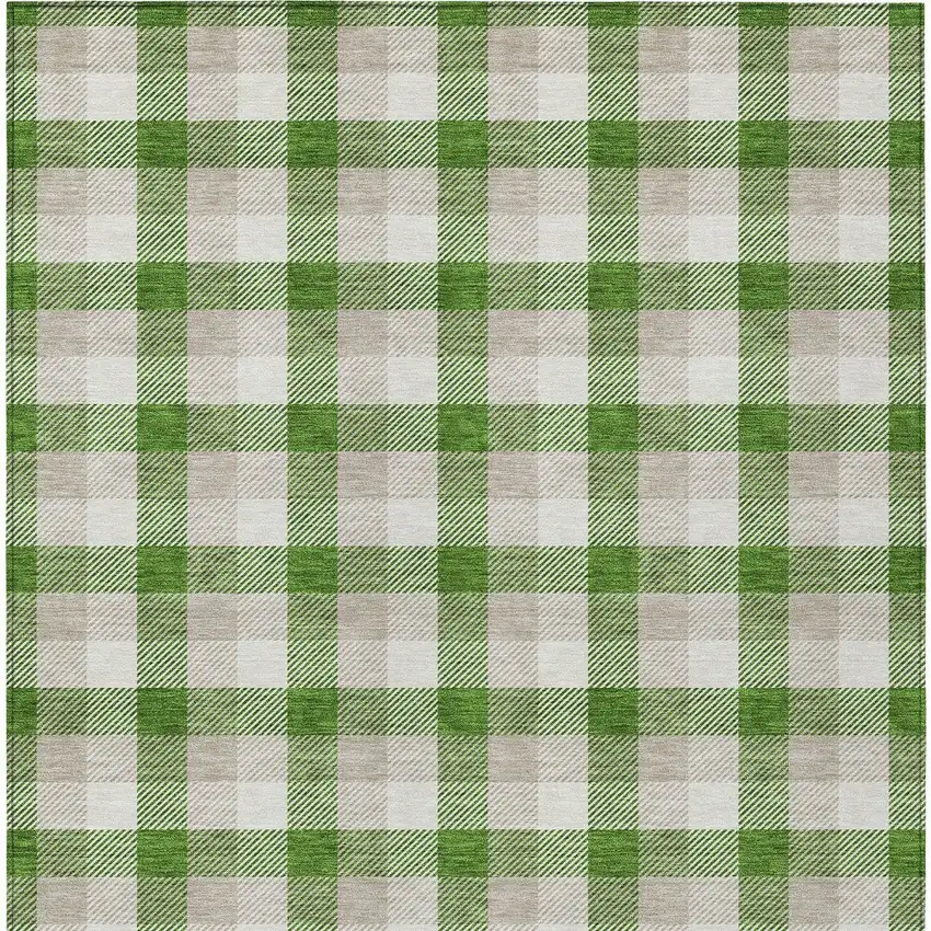 Emerald And Gray Plaid Washable Indoor Outdoor Area Rug Photo 5