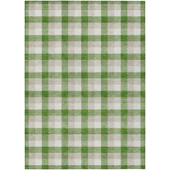 Emerald And Gray Plaid Washable Indoor Outdoor Area Rug Photo 2