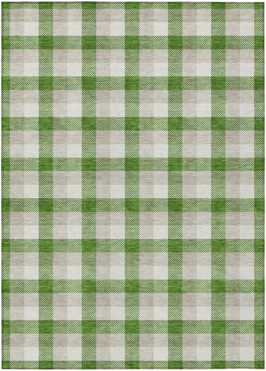 Emerald And Gray Plaid Washable Indoor Outdoor Area Rug Photo 2